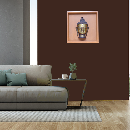 Handcrafted Wooden Frame with Brass Buddha Face