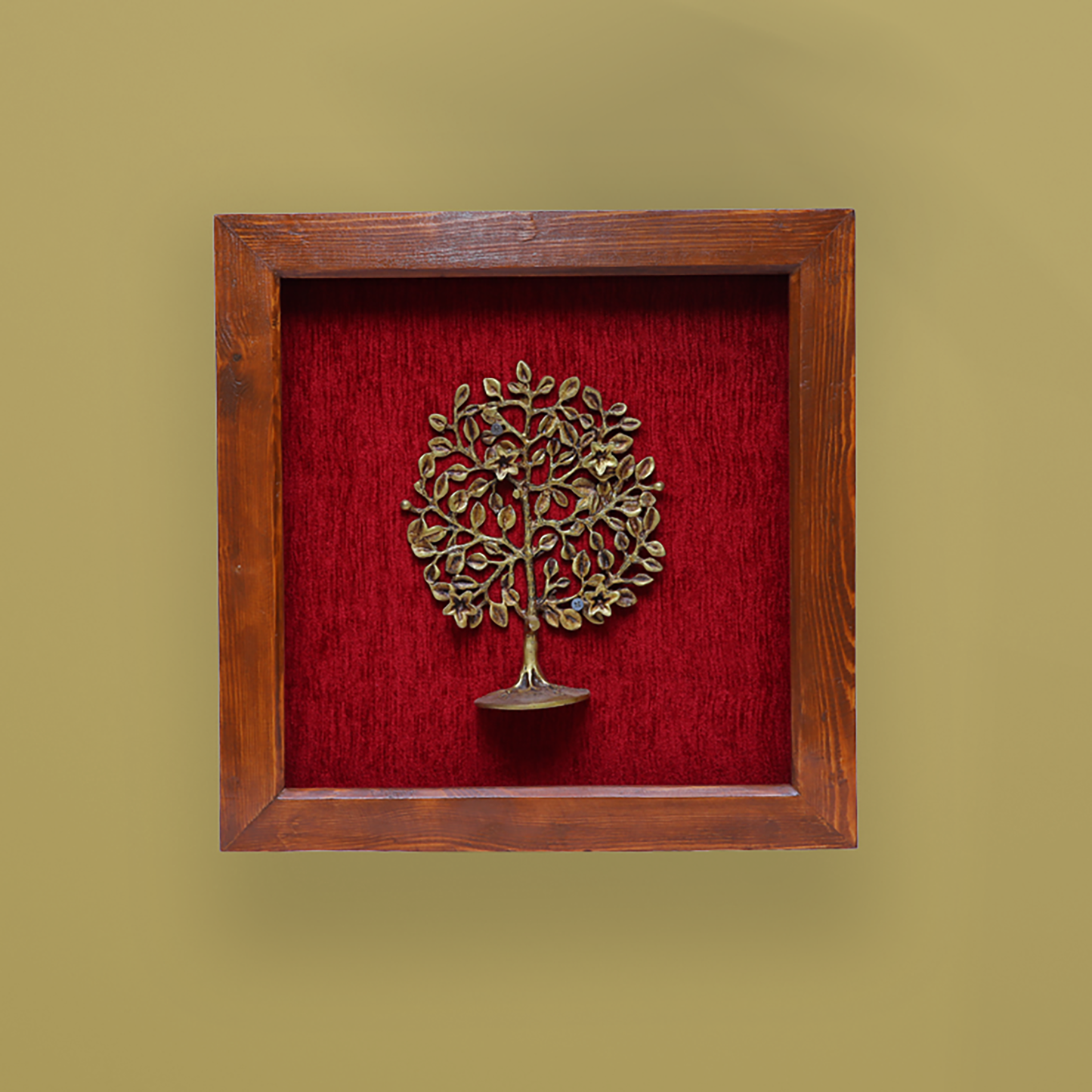 Brass Kalpavriksha Tree Art in Wooden Frame