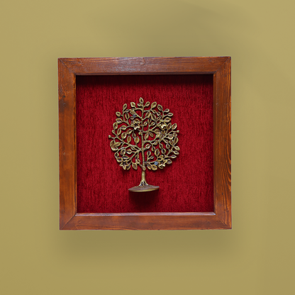Brass Kalpavriksha Tree Art in Wooden Frame