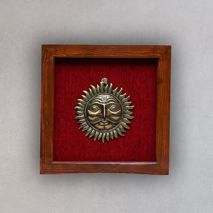 Wooden Frame with Brass Surya Narayana