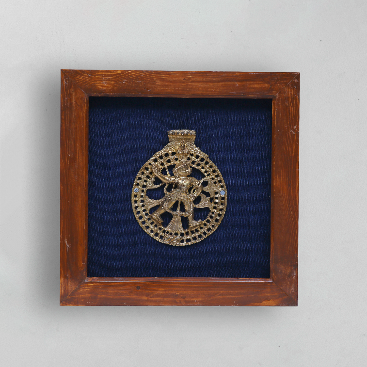 Wooden Frame with Brass Hanuman with Sheshnag
