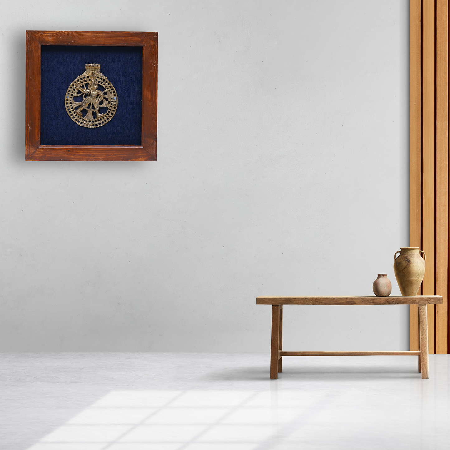 Wooden Frame with Brass Hanuman with Sheshnag