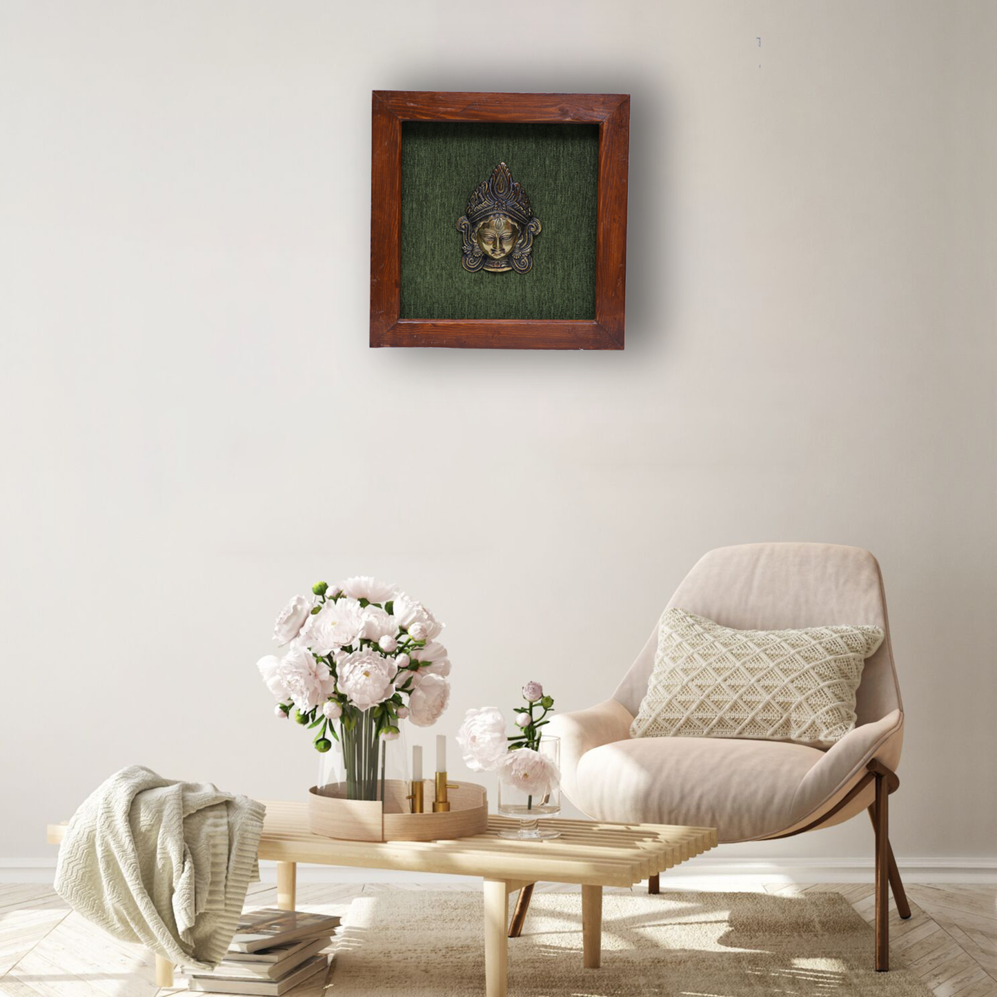 Goddess Durga Brass Idol Framed