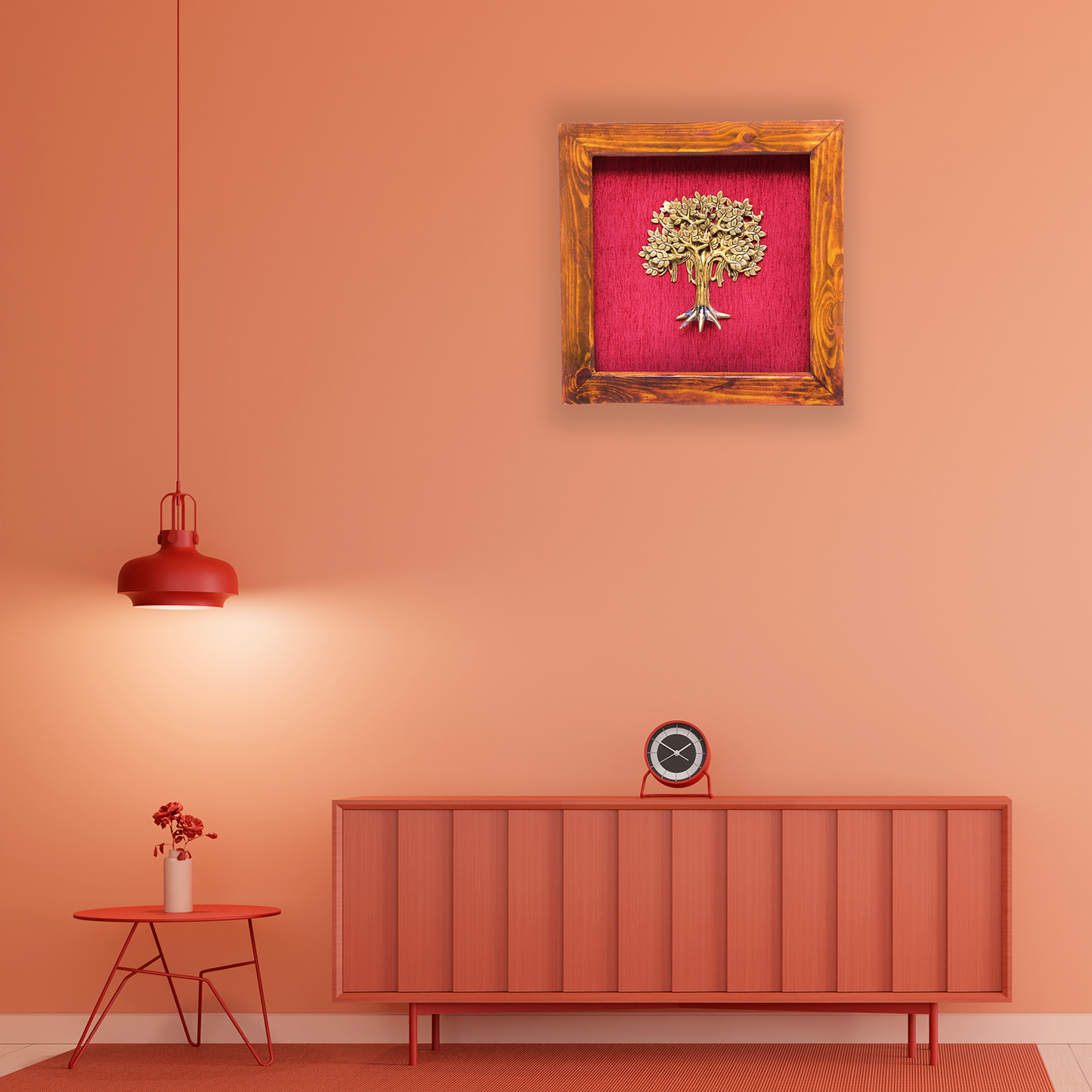 Brass Kalpavriksha Wall Hanging in Wooden Frame
