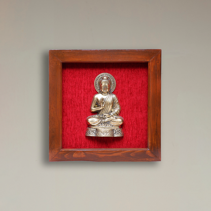 Brass Gautam Buddha in Wooden Frame with Red Background