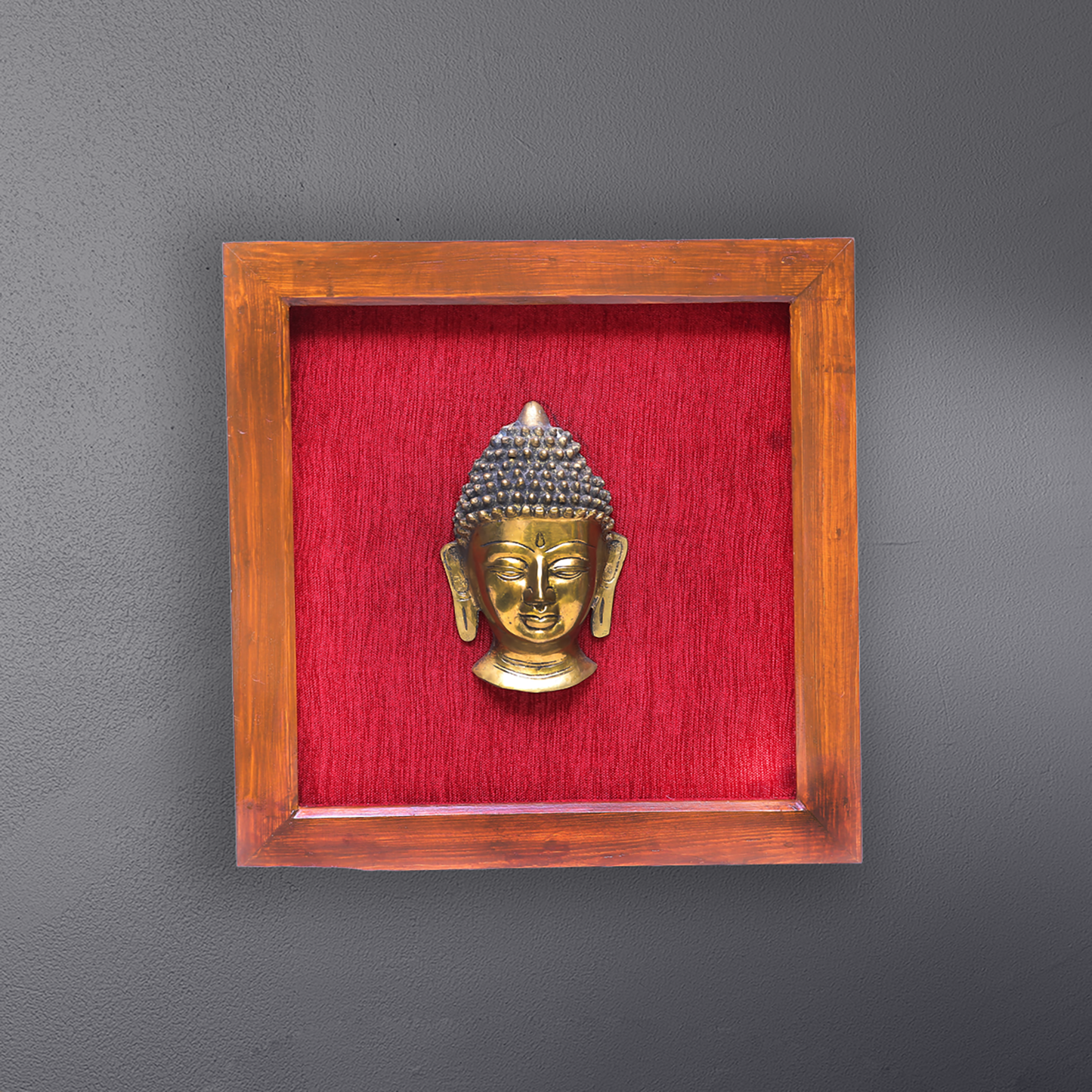 Brass Buddha Face Art in Wooden Frame