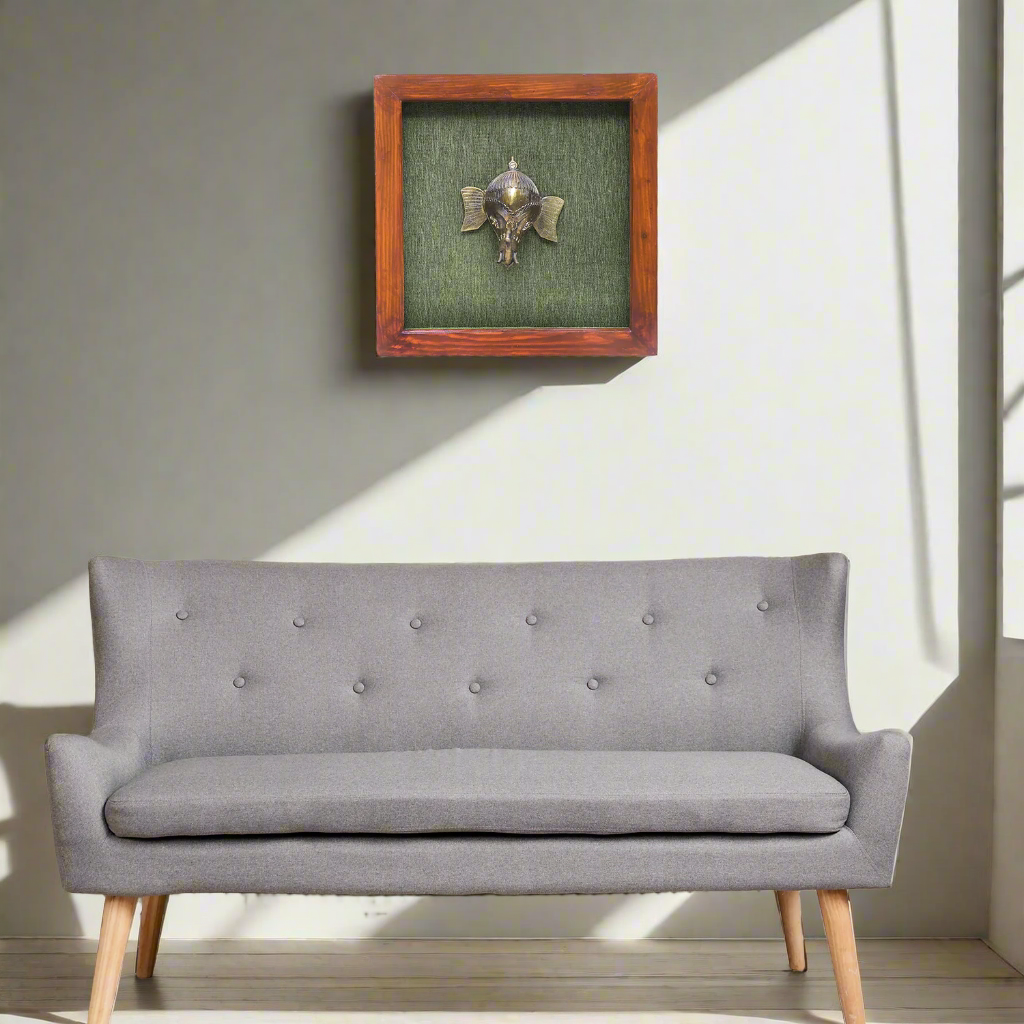 Brass Elephant Head Wooden Wall Frame