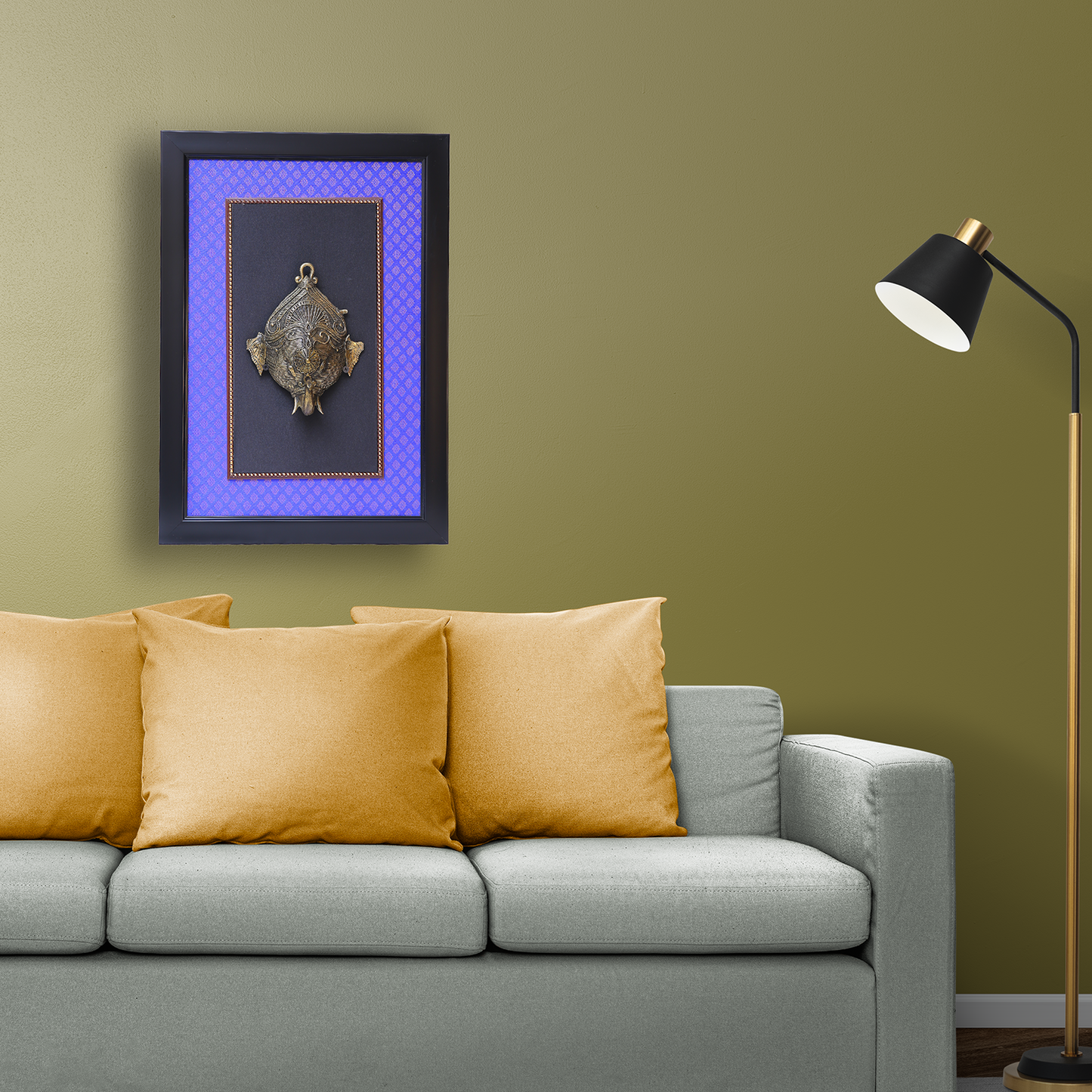 Brass Elephant Head Fiber Wall Frame  Wall Décor