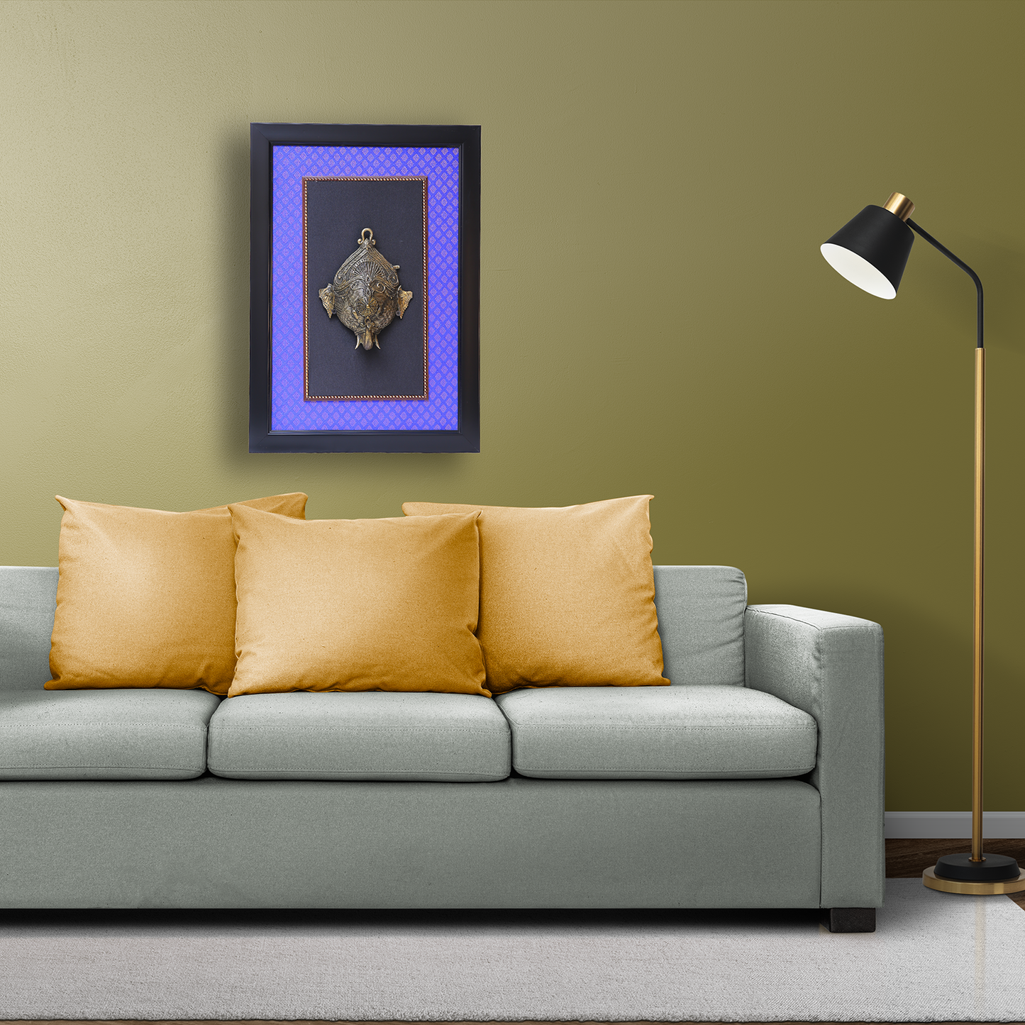 Brass Elephant Head Fiber Wall Frame  Wall Décor