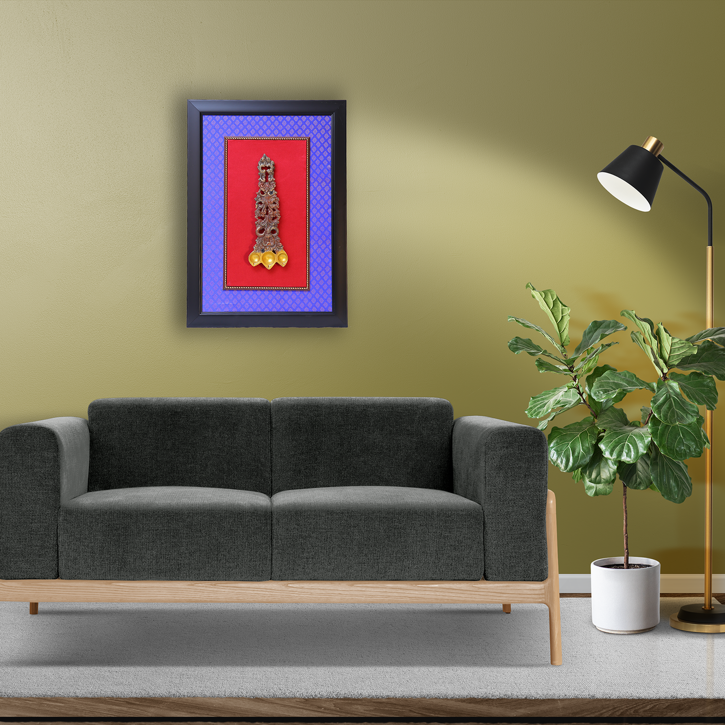 Brass Kapoor Aarti Spoon in Black Fiber Frame