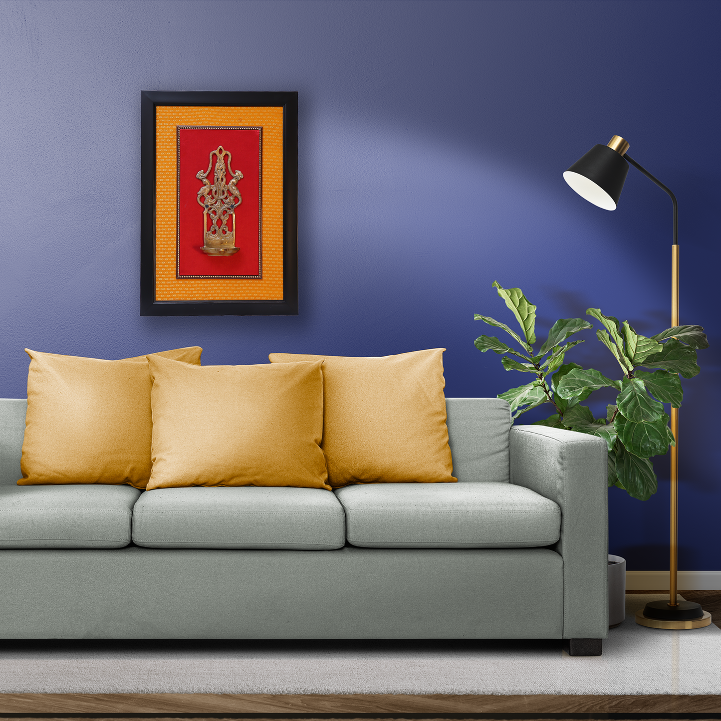 Brass Peacock Hanging Diya Fiber Wall Frame