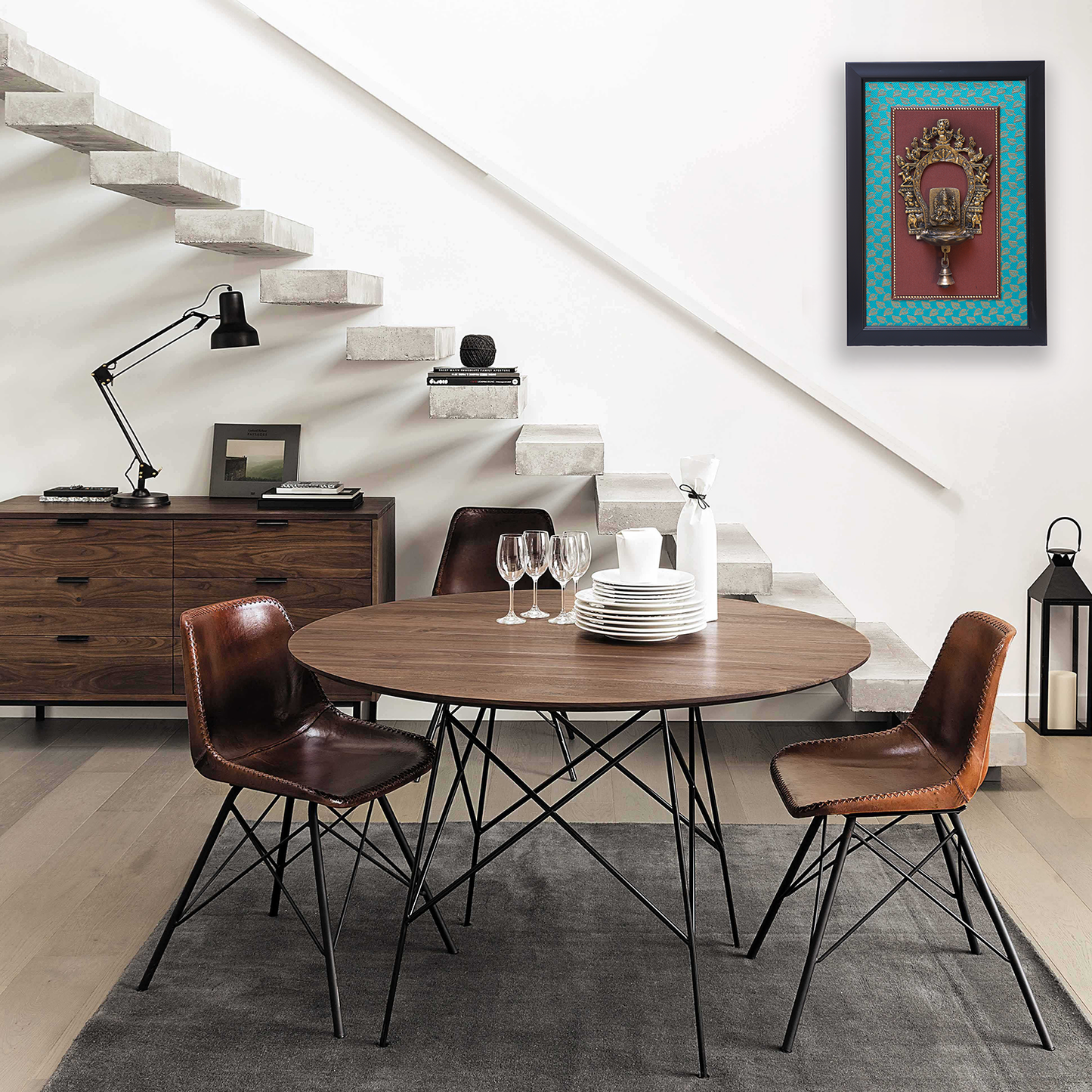 Brass Lord Lakshmi Hanging Diya Fiber Wall Frame