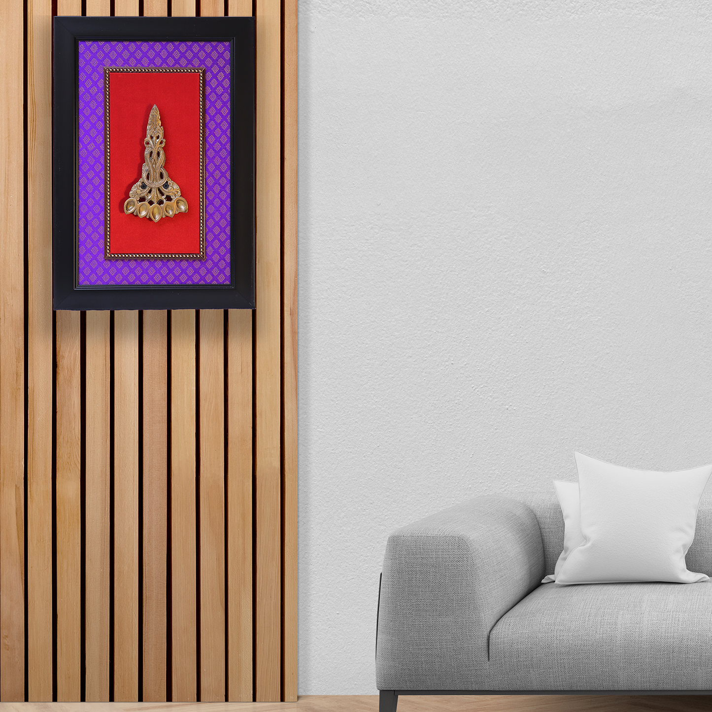 Brass Kapoor Aarti Spoon in Fiber Frame Wall Décor