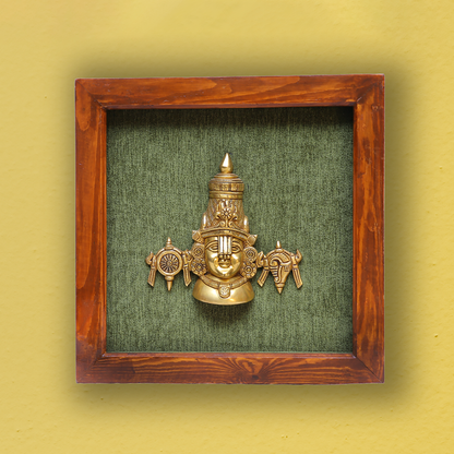 Brass Balaji with Shank and Chakra in Wooden Frame