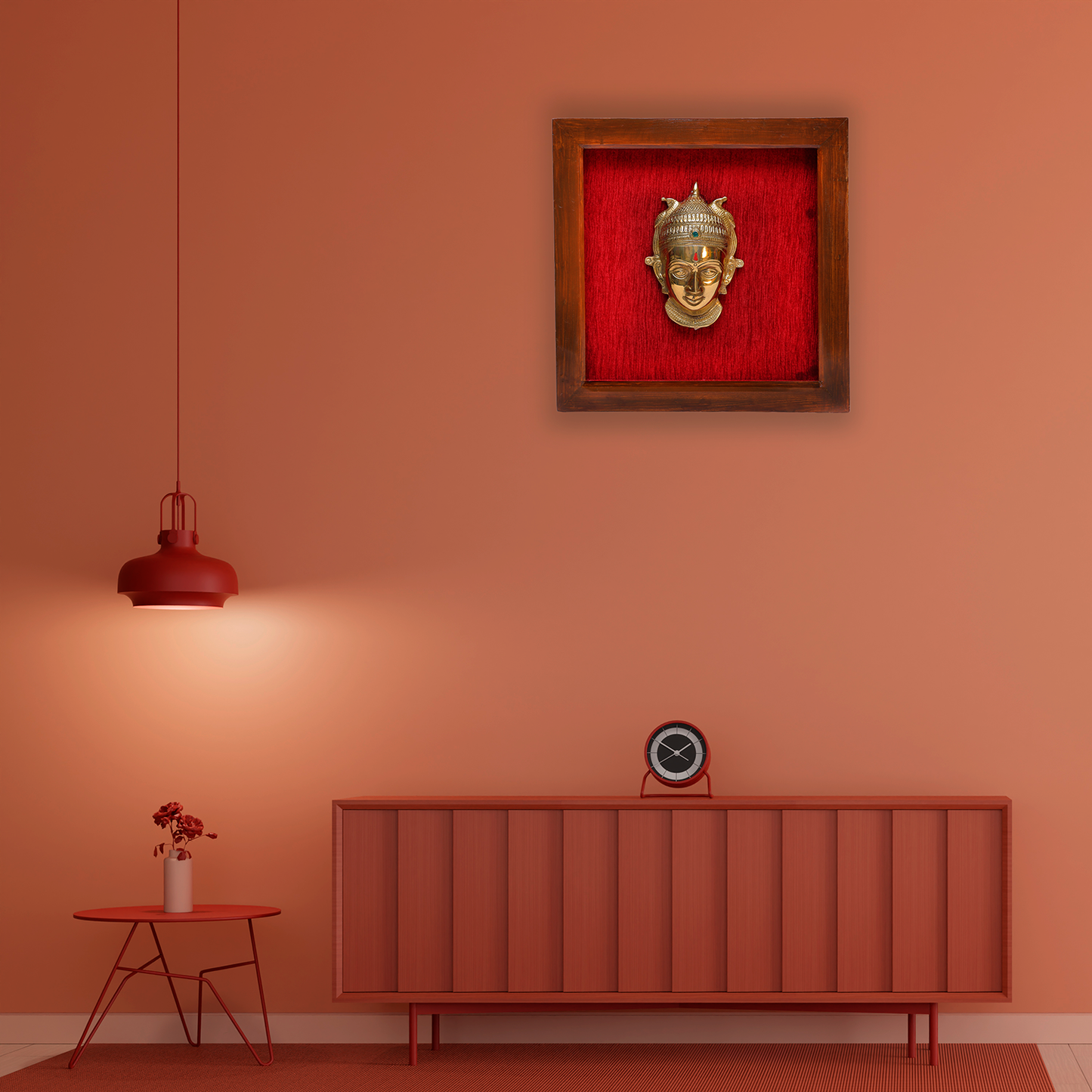 Female figurine in a wooden frame