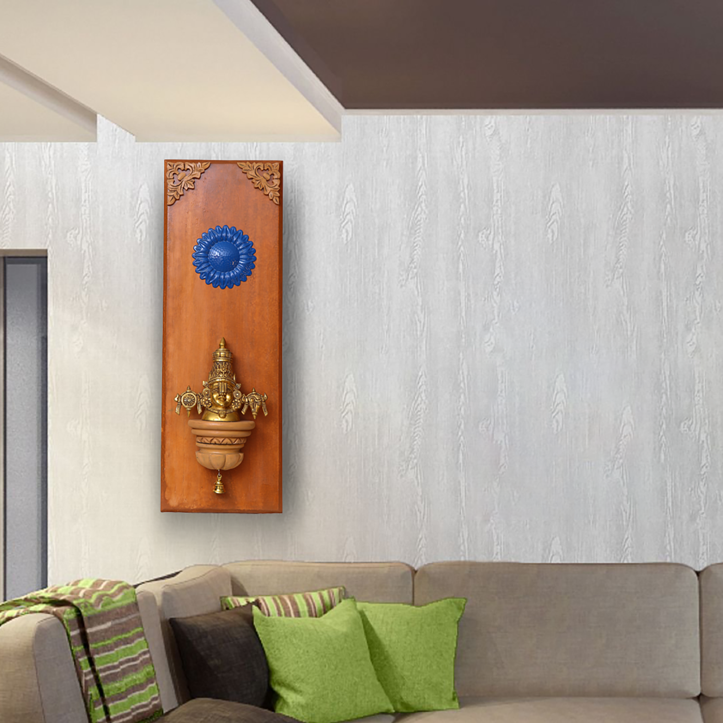 Brass Balaji on a Wooden Stand Wall Frame