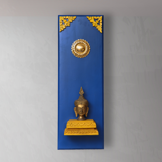 Brass Buddha on a Wooden Stand Wall Frame