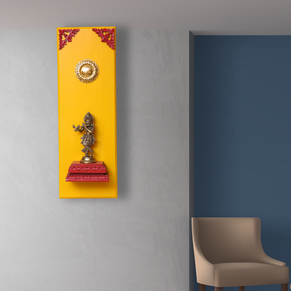 Brass Lord Krishna on a Wooden Stand Wall Frame