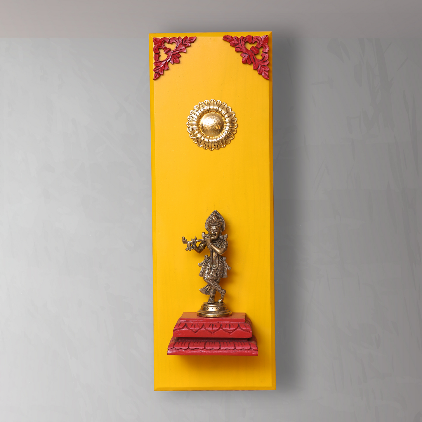 Brass Lord Krishna on a Wooden Stand Wall Frame