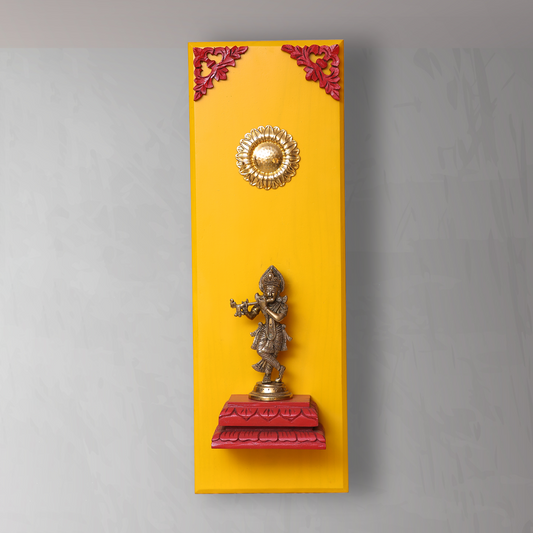 Brass Lord Krishna on a Wooden Stand Wall Frame