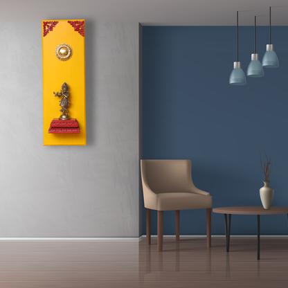 Brass Lord Krishna on a Wooden Stand Wall Frame