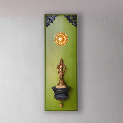 Brass Goddess Idol on Wooden Stand Wall Frame