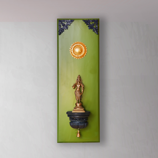 Brass Goddess Idol on Wooden Stand Wall Frame