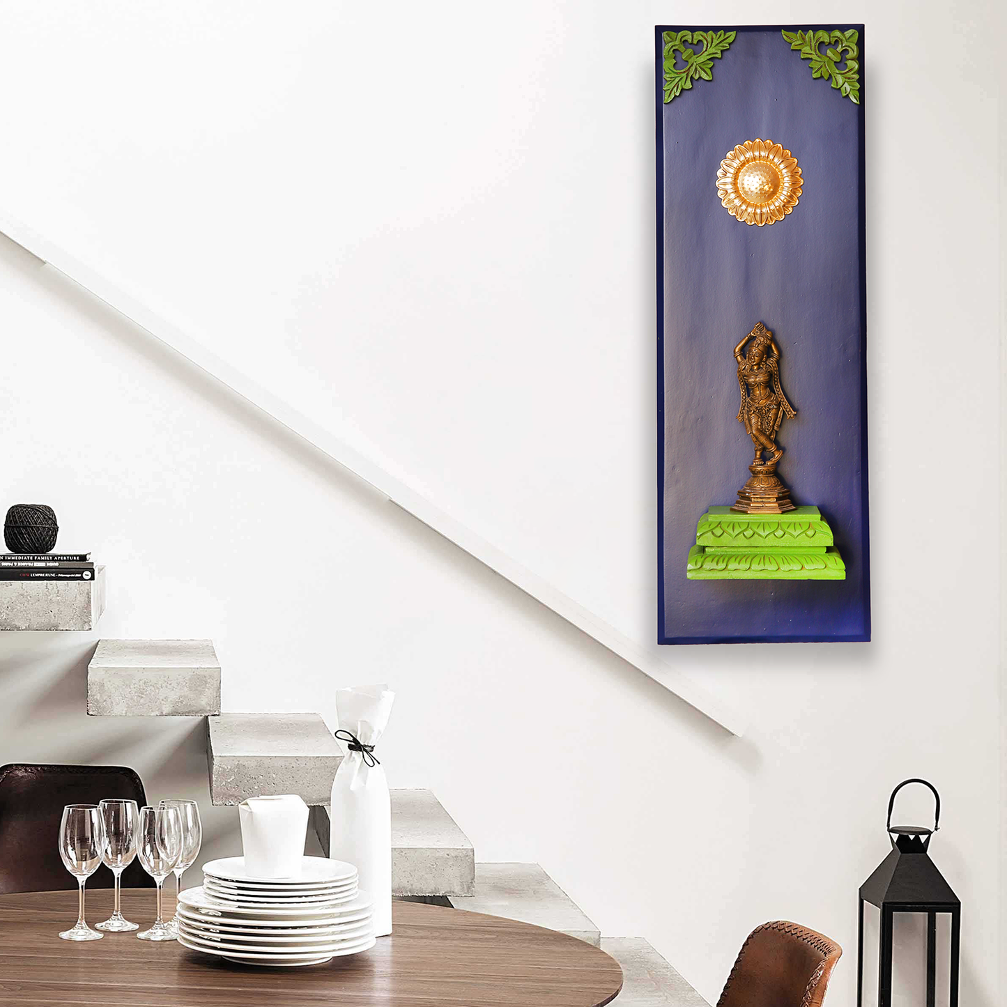 Brass Female Figurine on a Wooden Stand Wall Frame