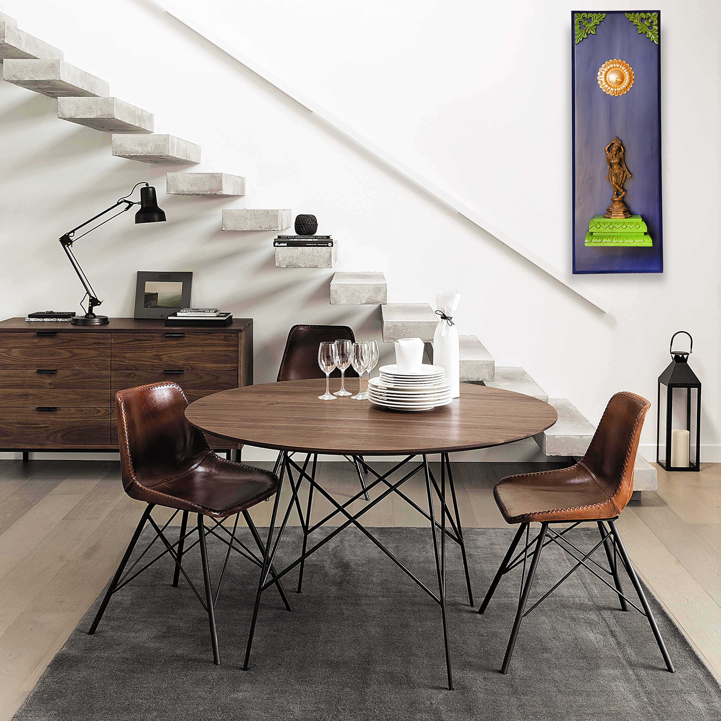 Brass Female Figurine on a Wooden Stand Wall Frame