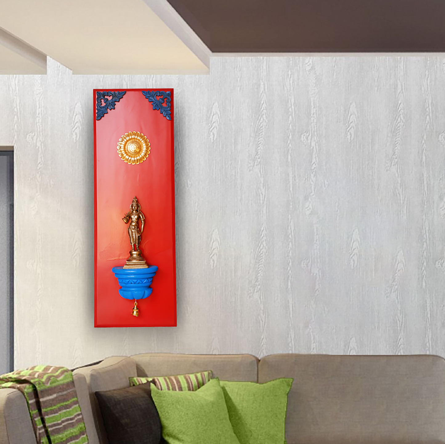 Brass Goddess Idol on Wooden Stand Wall Frame