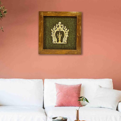 Divine Brass Framed Prabhavali with Balaji on Green Background