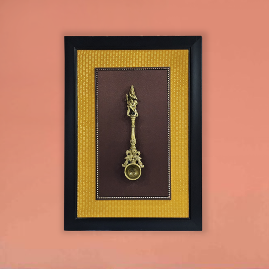 Brass Aarthi Spoon with Dancing Sri Krishna in Frame