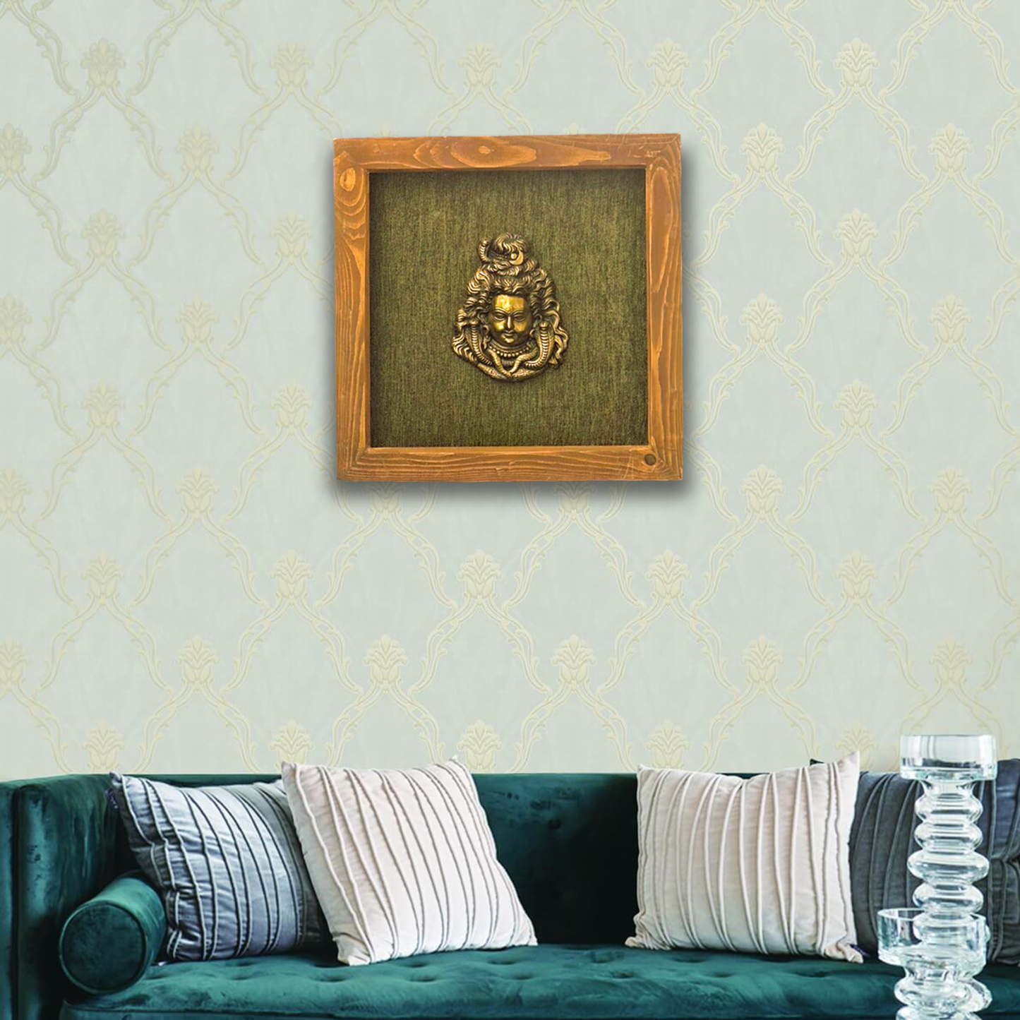 Brass Artistic Face Art of Shiva in Wooden Frame