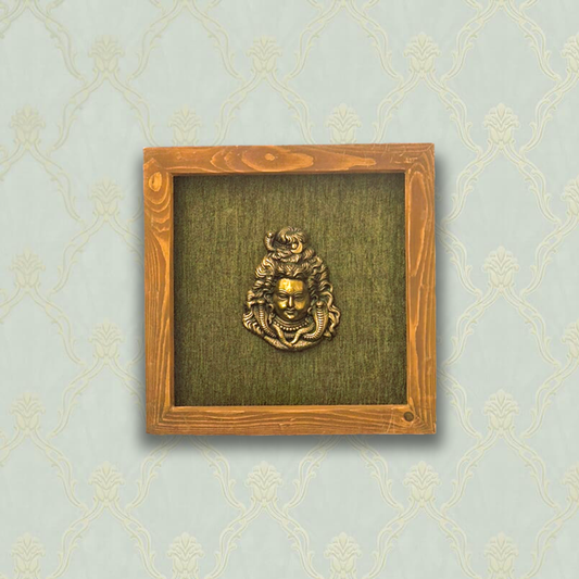 Brass Artistic Face Art of Shiva in Wooden Frame