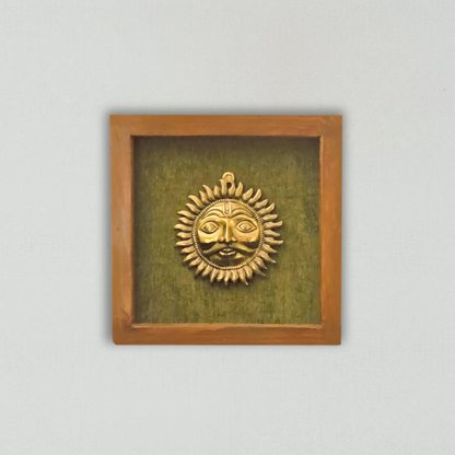 Wooden Frame Adorned with Brass Surya Narayana