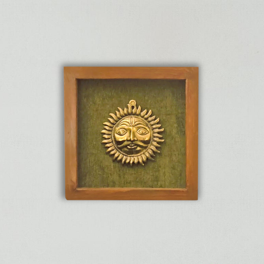 Wooden Frame Adorned with Brass Surya Narayana