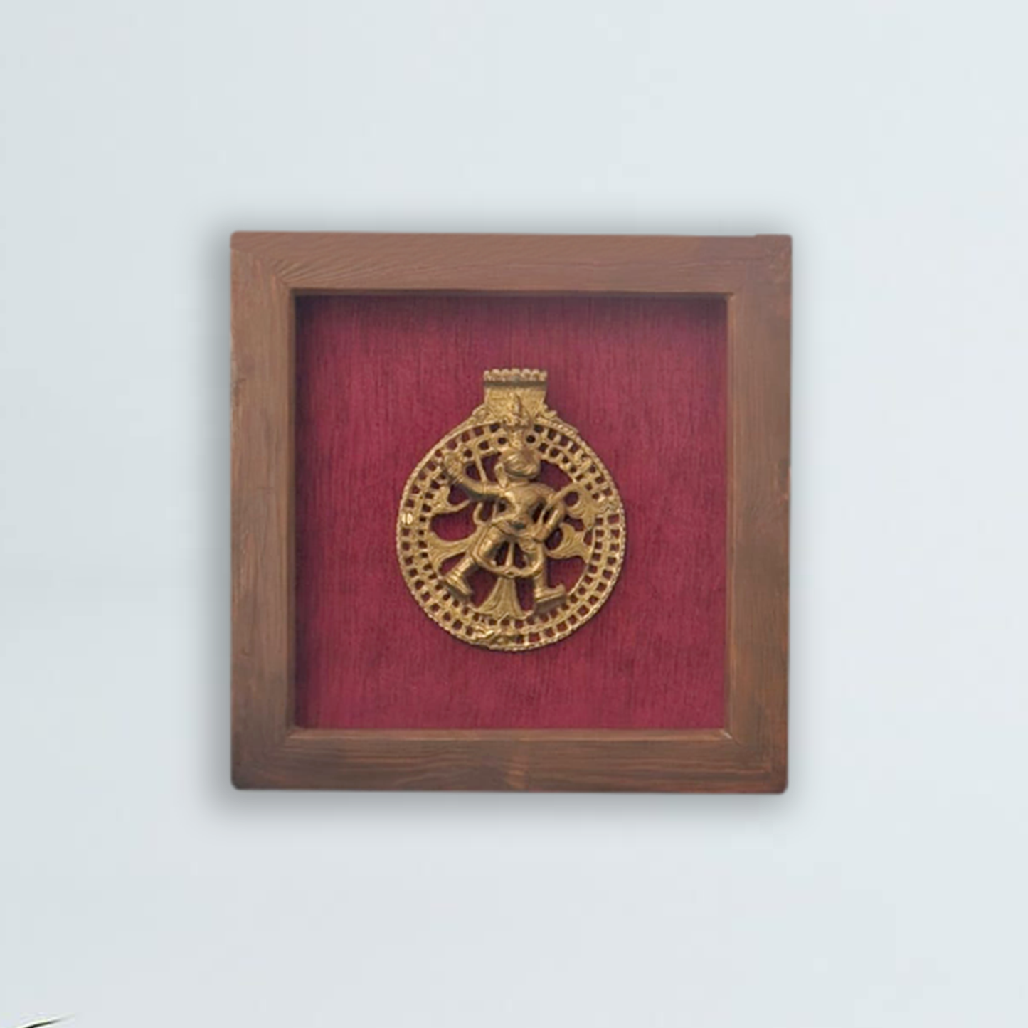 Brass Lord Balaji with Shank and Chakra in Wooden Frame with Floral Painting