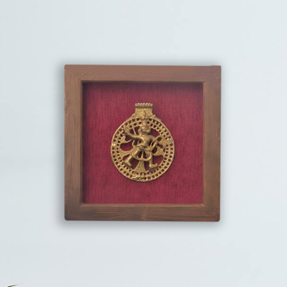 Brass Lord Balaji with Shank and Chakra in Wooden Frame with Floral Painting