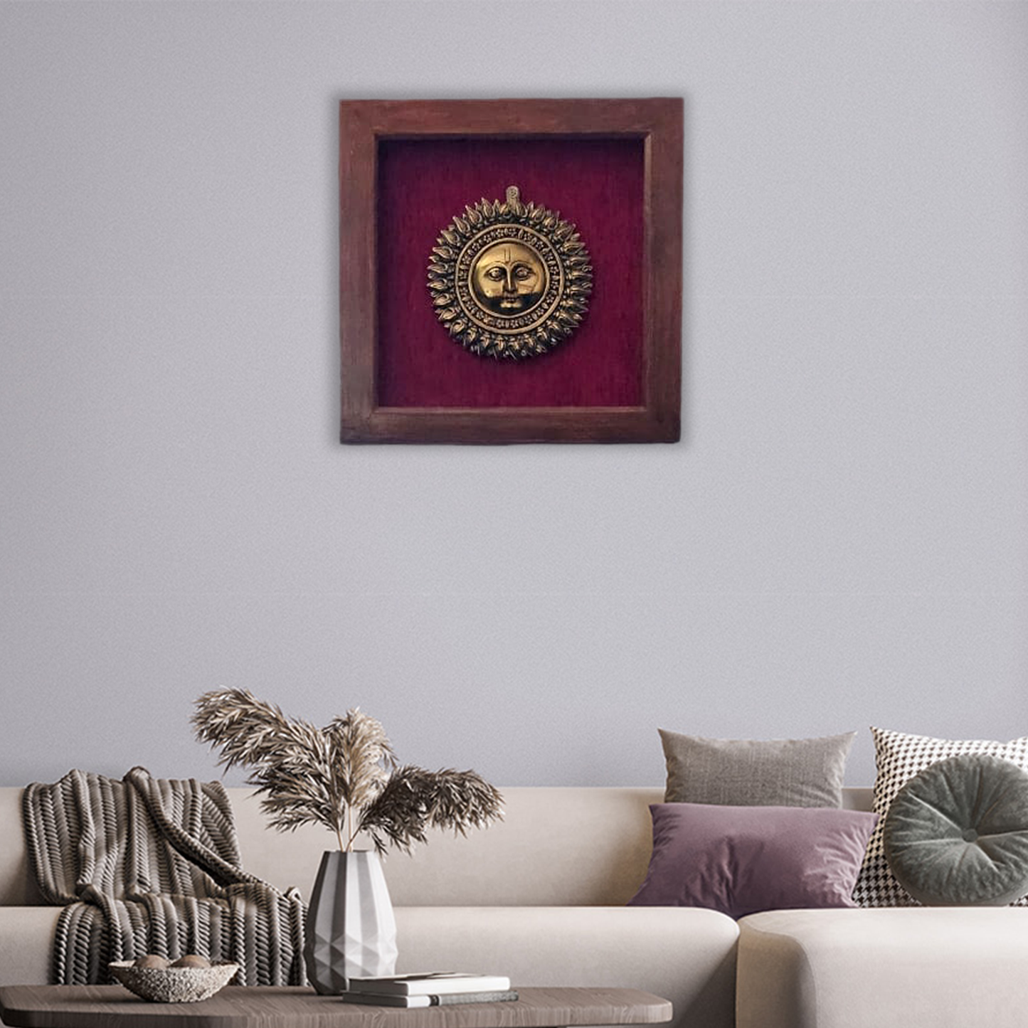 Divine Brass Surya Narayana Framed with on Red Background