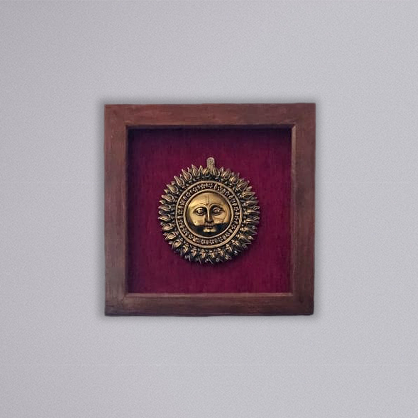 Divine Brass Surya Narayana Framed with on Red Background