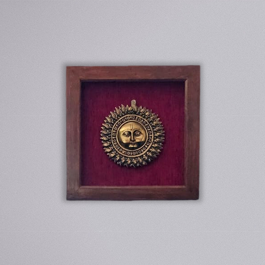 Divine Brass Surya Narayana Framed with on Red Background