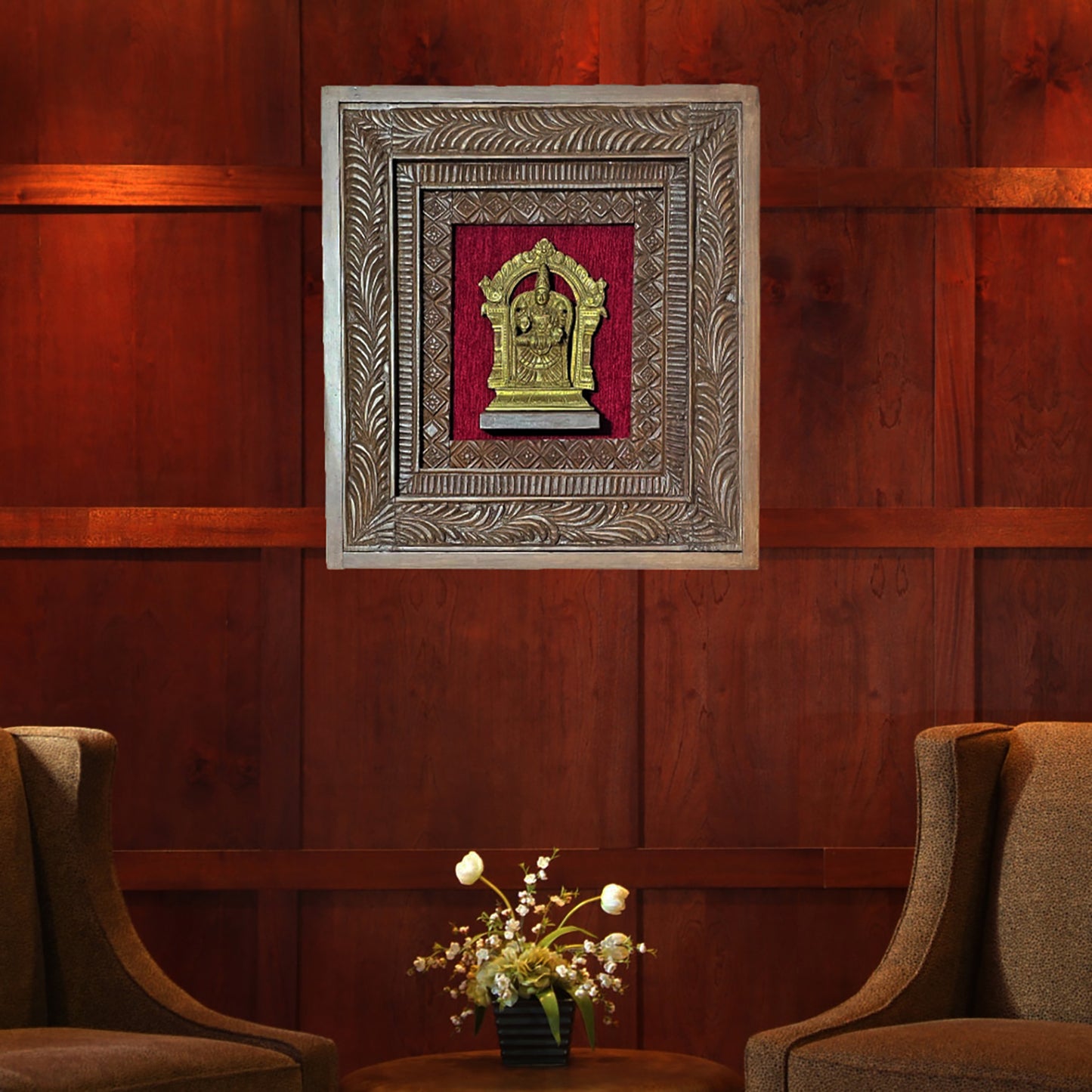 Brass Meenakshi Devi Figurine in Wooden Frame