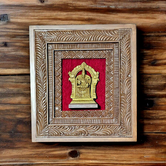Brass Meenakshi Devi Figurine in Wooden Frame