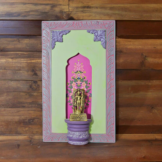 Brass Rama Figurine in Colorful Wooden Frame