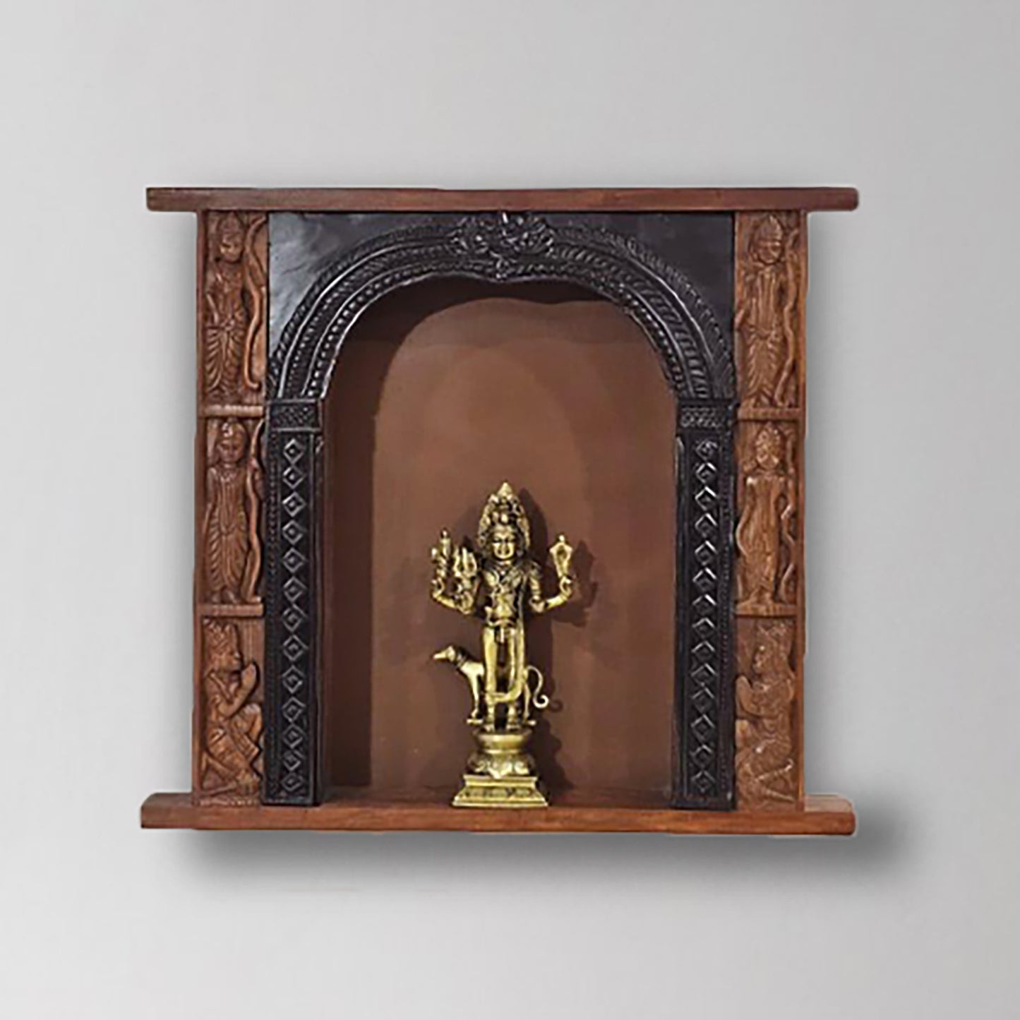 Exquisite Wooden Frame with Brass Bhairava Figurine
