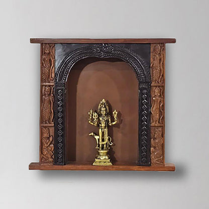 Exquisite Wooden Frame with Brass Bhairava Figurine