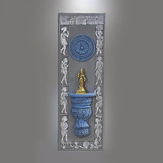 Brass Goddes Laxmi Holding a Lotus Flower Idol on a Wooden Stand Wall Frame