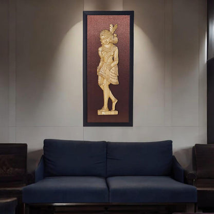 Handcrafted Wooden Female Tribal Figurine in Fiber Frame