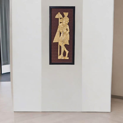 Handcrafted Wooden Female Tribal Figurine in Fiber Frame