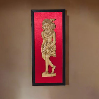 Handcrafted Wooden Female Tribal Figurine in Fiber Frame